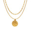 Round Gold Coin Figure Double Layer Necklace